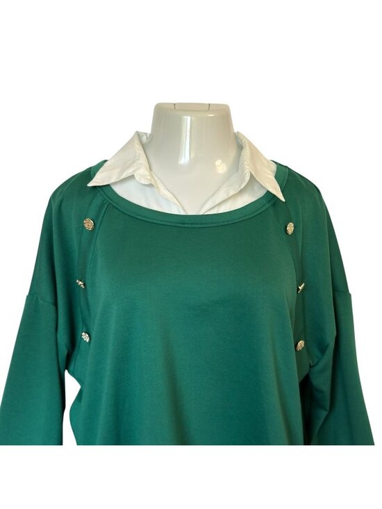 French Laundry Tops - Vtg French Laundry Womens 1X Top Green Layered-Look Buttons White Collar 3/4